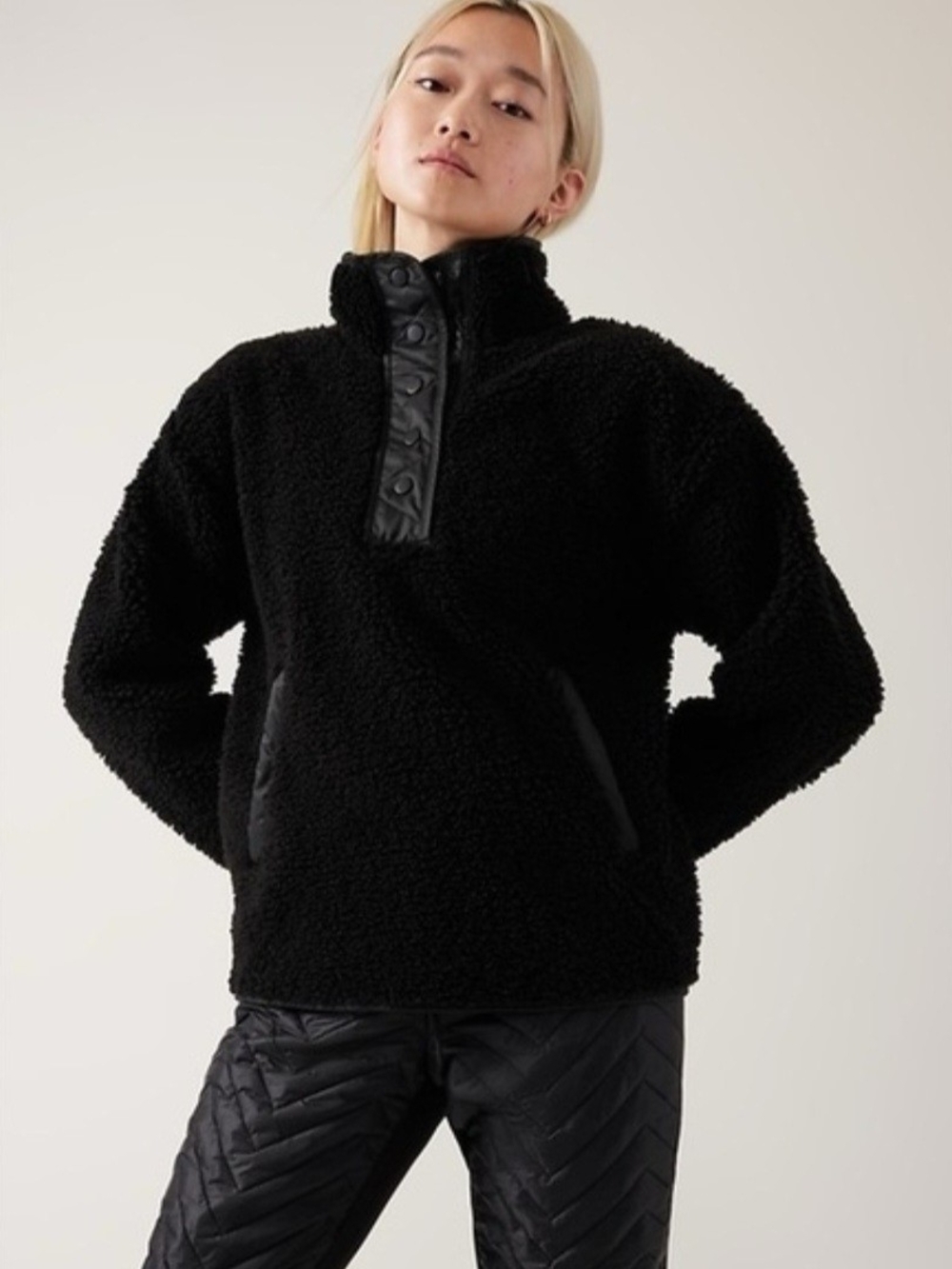 Athleta Black Sherpa Pullover Fleece